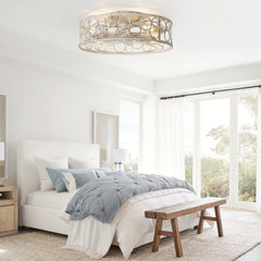 19" Caged Ceiling Fans with Lights, Small Low Profile Ceiling Fan with Remote, Flush Mount Chandelier Modern Farmhouse Fandelier for Bedroom, Kitchen, Living Room