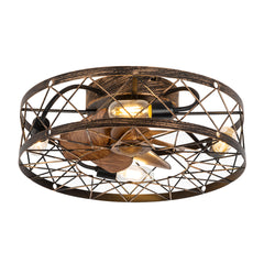 19 Inch 7-Blade Low Profile Flush Mount Caged Ceiling Fan with Remote Light