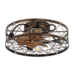 19 Inch 7-Blade Low Profile Flush Mount Caged Ceiling Fan with Remote Light