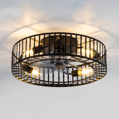 19-in Ceiling Fan with Light, Flush Mount Fandelier Enclosed Caged Ceiling Fans with Remote