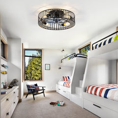 19-in Ceiling Fan with Light, Flush Mount Fandelier Enclosed Caged Ceiling Fans with Remote