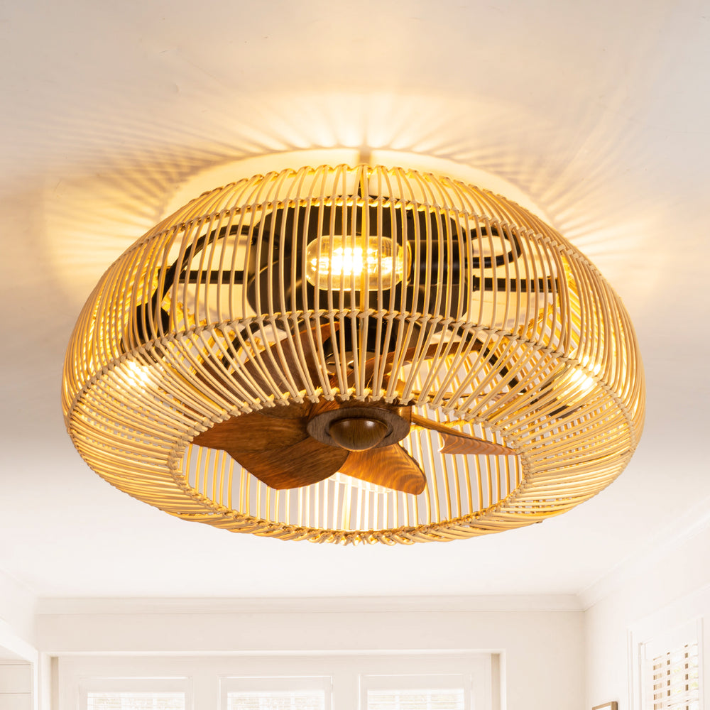 Helis 20" Boho Rattan Ceiling Fan With Light & Remote