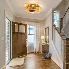 20-inch Boho Rattan Caged Flush Mount Ceiling Fan with Light and Remote