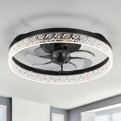 20 Inch 7-Blade Low Profile Flush Mount Ceiling Fan with Remote and Light Included