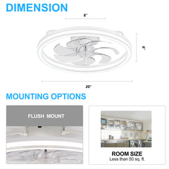 20 -inch White Low Profile Ceiling Fan with Light and Remote Control(7-Blade)