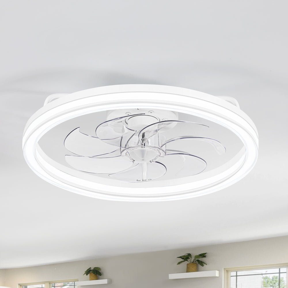 20 -inch White Low Profile Ceiling Fan with Light and Remote Control(7-Blade)