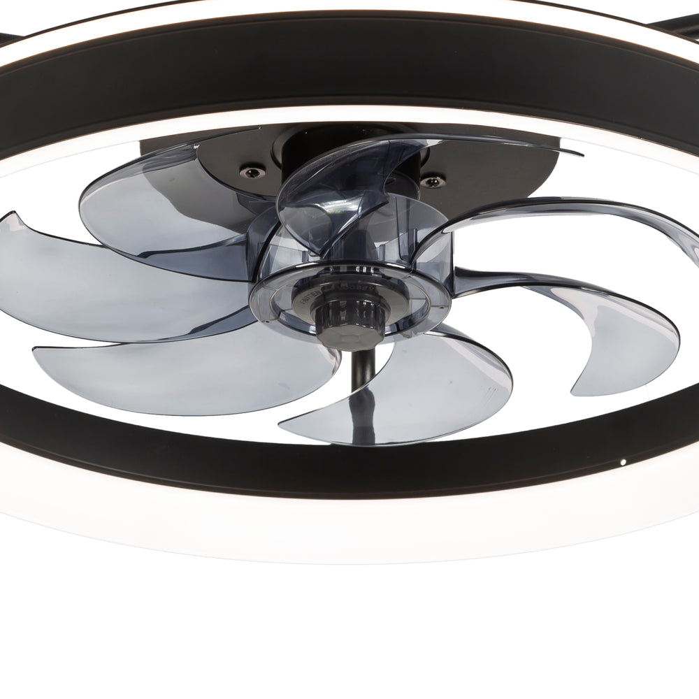 20 inch Black Caged Ceiling Fans with Lights, Low Profile Flush Mount Enclosed Ceiling Fan Remote Control, Reversible DC Motor, Modern Bladeless Ceiling Fan with Led Light for Bedroom