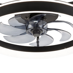 20 inch Black Caged Ceiling Fans with Lights, Low Profile Flush Mount Enclosed Ceiling Fan Remote Control, Reversible DC Motor, Modern Bladeless Ceiling Fan with Led Light for Bedroom