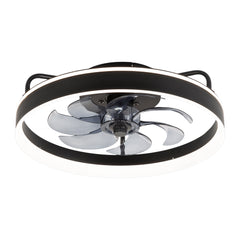 20 inch Black Caged Ceiling Fans with Lights, Low Profile Flush Mount Enclosed Ceiling Fan Remote Control, Reversible DC Motor, Modern Bladeless Ceiling Fan with Led Light for Bedroom