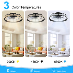 20" Low Profile Flush Mount Ceiling Fans with Lights, Modern Small Caged Ceiling Fan Remote Control, Reversible DC Motor, Fandelier Ceiling Fan Light for Bedroom Living Room Home