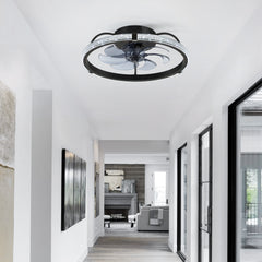 20" Low Profile Flush Mount Ceiling Fans with Lights, Modern Small Caged Ceiling Fan Remote Control, Reversible DC Motor, Fandelier Ceiling Fan Light for Bedroom Living Room Home