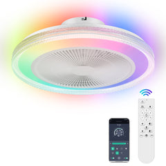 20" Bladeless Ceiling Fans with Lights, Enclosed Smart RGB Ceiling Fan with APP Remote Control, Low Profile Fandelier Flush Mount Ceiling Fan