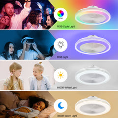 20" Bladeless Ceiling Fans with Lights, Enclosed Smart RGB Ceiling Fan with APP Remote Control, Low Profile Fandelier Flush Mount Ceiling Fan