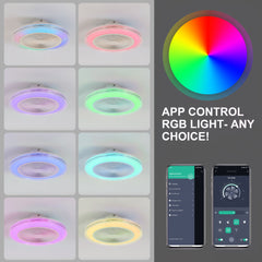 20" Bladeless Ceiling Fans with Lights, Enclosed Smart RGB Ceiling Fan with APP Remote Control, Low Profile Fandelier Flush Mount Ceiling Fan