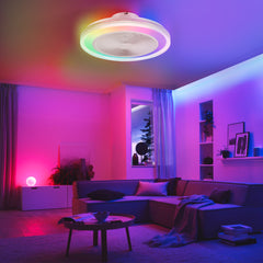 20" Bladeless Ceiling Fans with Lights, Enclosed Smart RGB Ceiling Fan with APP Remote Control, Low Profile Fandelier Flush Mount Ceiling Fan