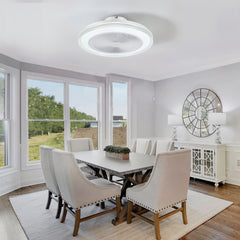 20" Bladeless Ceiling Fans with Lights, Enclosed Smart RGB Ceiling Fan with APP Remote Control, Low Profile Fandelier Flush Mount Ceiling Fan