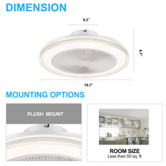 20" Bladeless Ceiling Fans with Lights, Enclosed Smart RGB Ceiling Fan with APP Remote Control, Low Profile Fandelier Flush Mount Ceiling Fan