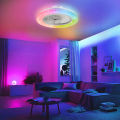 18" Smart RGB Dimmable LED Enclosed Ceiling Fan with Light Remote (5-Blade)