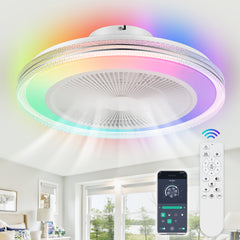 20-in Modern Smart RGB Flush Mount Ceiling Fan with Dimmable Light(5-Blade)