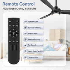 60-in Black 3-Blade Ceiling Fan with Remote, 6in and 12in Downrods Included