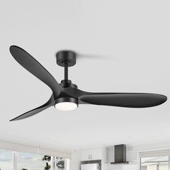 60-in Black 3-Blade Ceiling Fan with Remote, 6in and 12in Downrods Included