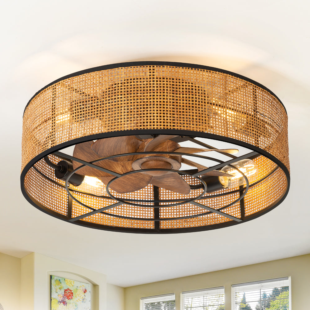 19-in Boho Flush Mount Ceiling Fans with Light Remote Flush Mount(7-Blade)