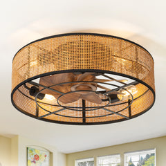 19-in Boho Flush Mount Ceiling Fans with Light Remote Flush Mount(7-Blade)