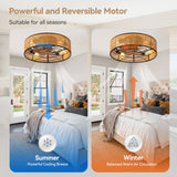 Novon 19" Boho Rattan Caged Ceiling Fan With Light & Remote