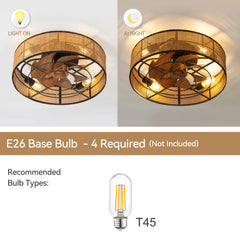 19-in Boho Flush Mount Ceiling Fans with Light Remote Flush Mount(7-Blade)