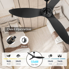 56-in Modern Black 3-Blade Propeller DC Ceiling Fan with Remote without Light,5in and 10in Downrod Included