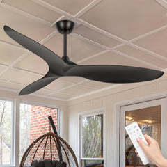 56-in Modern Black 3-Blade Propeller DC Ceiling Fan with Remote without Light,5in and 10in Downrod Included