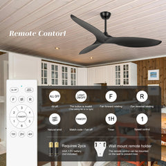 56-in Modern Black 3-Blade Propeller DC Ceiling Fan with Remote without Light,5in and 10in Downrod Included