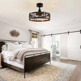 20-in Caged Ceiling Fan with Light, Bladeless Industrial Ceiling Fan with Remote, Vintage Rustic Fan Lights Ceiling Fixtures for Kitchen, Farmhouse, Bedroom,6 Speed,2/4/8h Timing