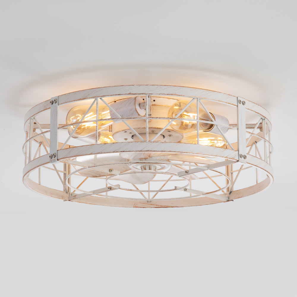 Brielle 20" Flush Mount Caged Ceiling Fan With Light & Remote