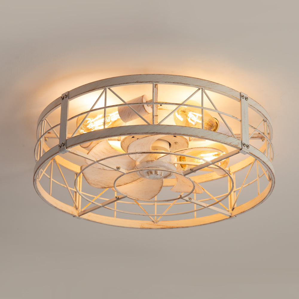 Brielle 20" Flush Mount Caged Ceiling Fan With Light & Remote