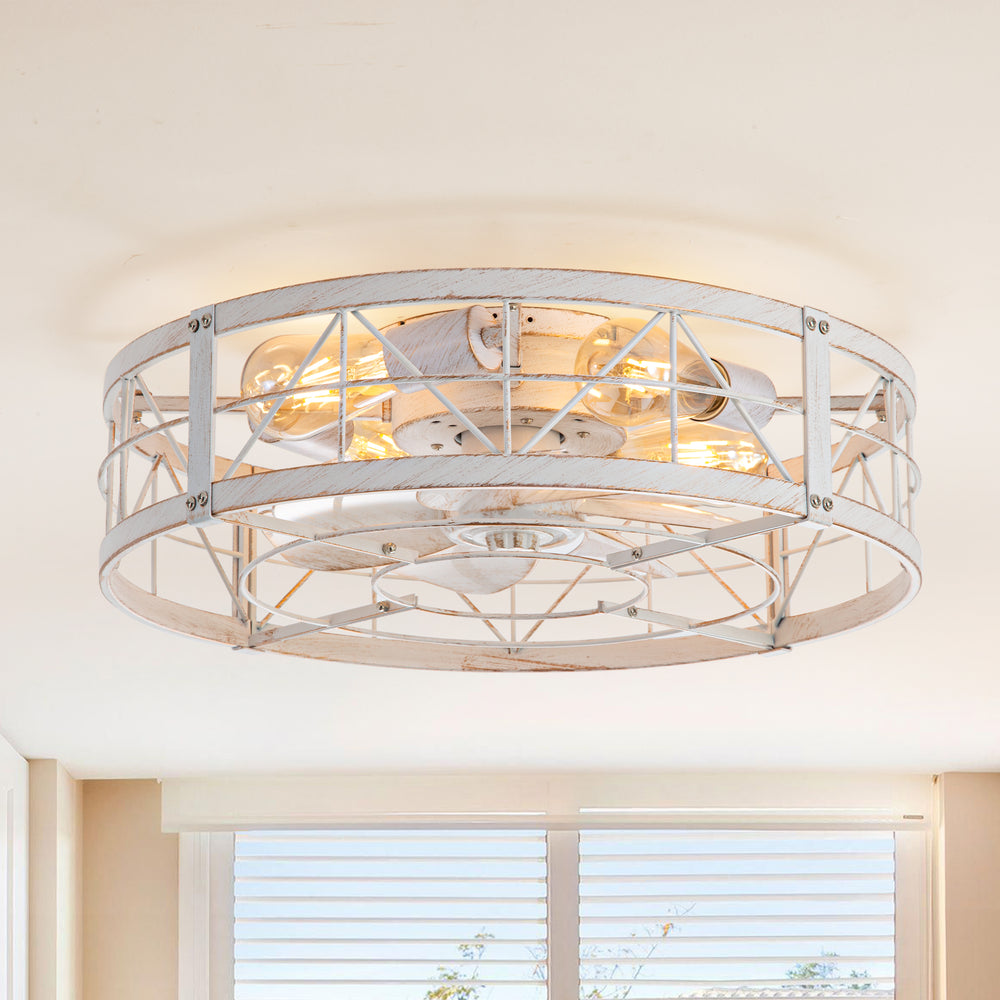 Brielle 20" Flush Mount Caged Ceiling Fan With Light & Remote