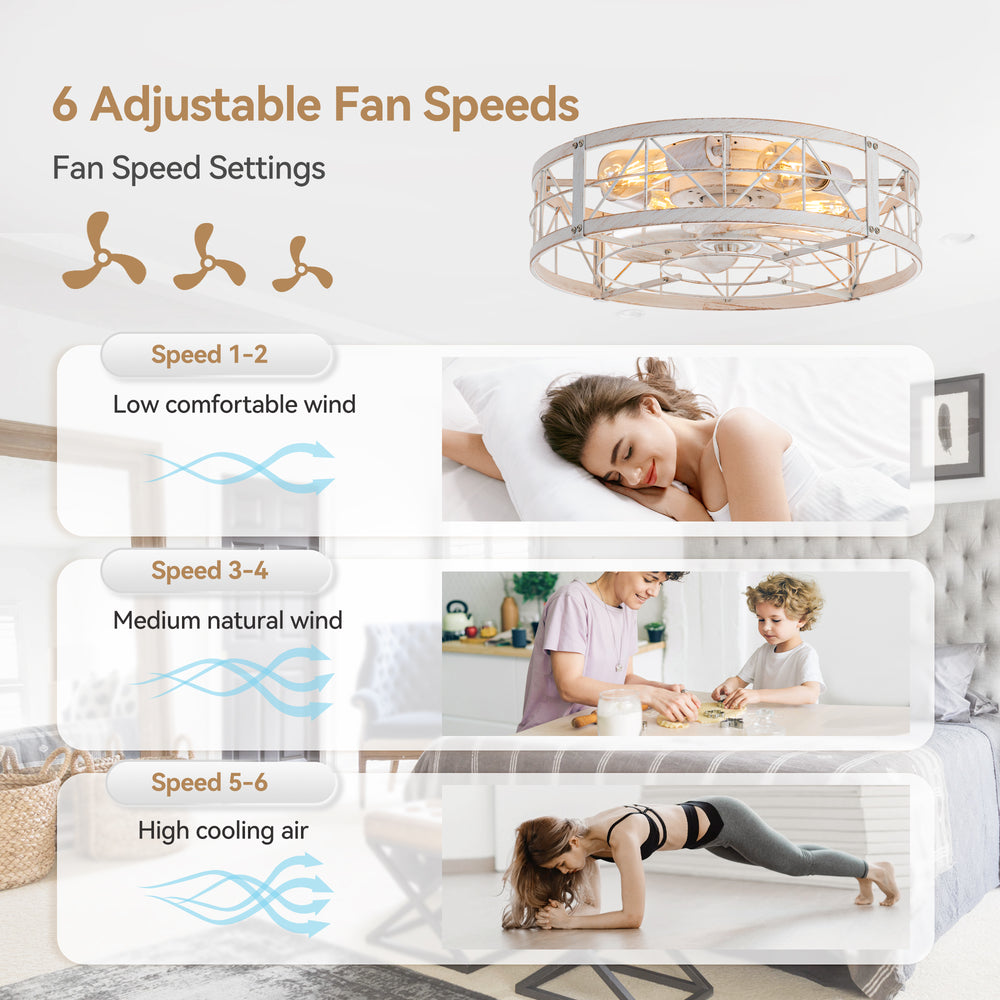 Brielle 20" Flush Mount Caged Ceiling Fan With Light & Remote