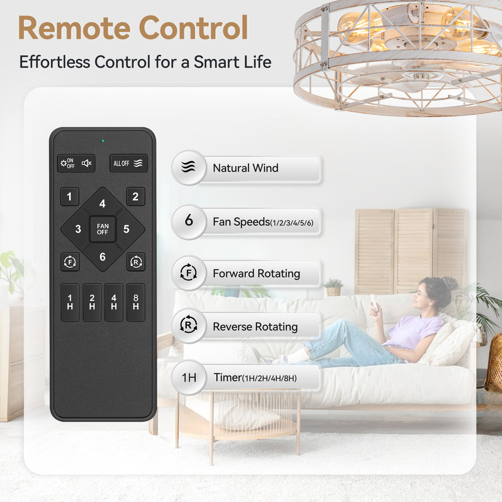 Brielle 20" Flush Mount Caged Ceiling Fan With Light & Remote