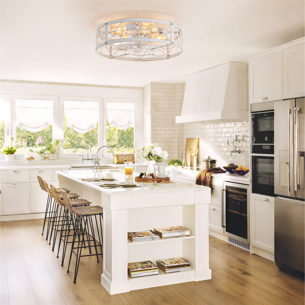Brielle 20" Flush Mount Caged Ceiling Fan With Light & Remote