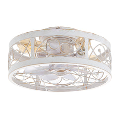 16.5-inch Vintage Distressed White Low Profile Flush Mount Ceiling Fan with Light and Remote Control(7-blade)