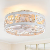 16.5-inch Vintage Distressed White Low Profile Flush Mount Ceiling Fan with Light and Remote Control(7-blade)