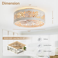 16.5-in Vintage Distressed White Low Profile Ceiling Fan with Remote Control(7-blade)
