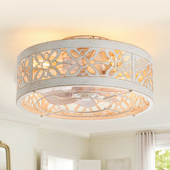 16.5-in Vintage Distressed White Low Profile Ceiling Fan with Remote Control(7-blade)