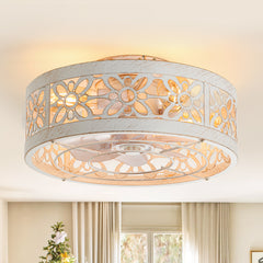 16.5-in Vintage Distressed White Low Profile Ceiling Fan with Remote Control(7-blade)