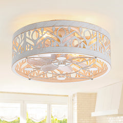 16.5-in Vintage Distressed White Low Profile Ceiling Fan with Light and Remote Control(7-blade)