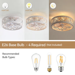 16.5-in Vintage Distressed White Low Profile Ceiling Fan with Light and Remote Control(7-blade)