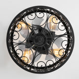Caged Ceiling Fan 16.5 Inch Farmhouse Ceiling Fan With Remote Retro Small Ceiling Fan With Light Flush-Mount, Low-Profile Ceiling Fan With Light Black