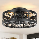 Caged Ceiling Fan 16.5 Inch Farmhouse Ceiling Fan With Remote Retro Small Ceiling Fan With Light Flush-Mount, Low-Profile Ceiling Fan With Light Black