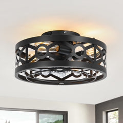 16.5-Inch Small Caged Ceiling Fans with Lights and Remote Control, Flush Mount Low Profile Ceiling Fan with DC Motor, Modern Ceiling Fan Light Chandelier, Bulbs Not Included