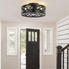 16.5-Inch Small Caged Ceiling Fans with Lights and Remote Control, Flush Mount Low Profile Ceiling Fan with DC Motor, Modern Ceiling Fan Light Chandelier, Bulbs Not Included